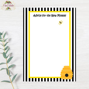 What Will Your Little Honey Bee? Bee Baby Shower Advice Cards Printable JPG/PDF Instant Download