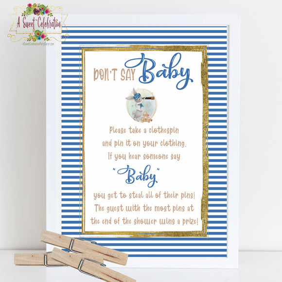 Nautical Little Sailor Baby Shower - Don't Say BABY Game - PDF Printable - Instant Download
