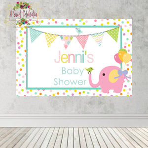 Circus Pink Elephant Baby Shower Personalized Large Backdrop Banner JPG