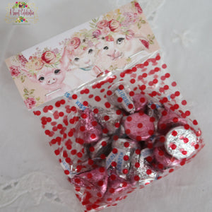 Country Floral Farm Birthday Cello Bag Toppers and Red Polka Dot Cello Bags