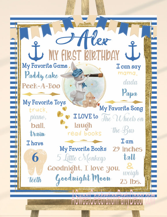 NAUTICAL LITTLE SAILOR - BIRTHDAY - PRINTABLE CHALKBOARD 1ST BIRTHDAY MILESTONE SIGN