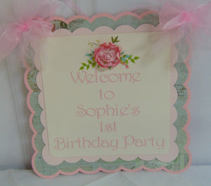FLORAL SHABBY CHIC - WELCOME DOOR BANNER