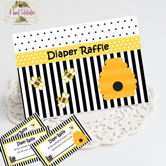 What Will Your Little Honey Bee? Bee Baby Shower Diaper Raffle Cards Printable JPG/PDF Instant Download