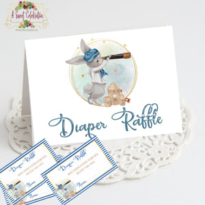 Nautical Little Sailor Baby Shower Diaper Raffle Cards with Matching Table Tent - PDF Instant Digital Download