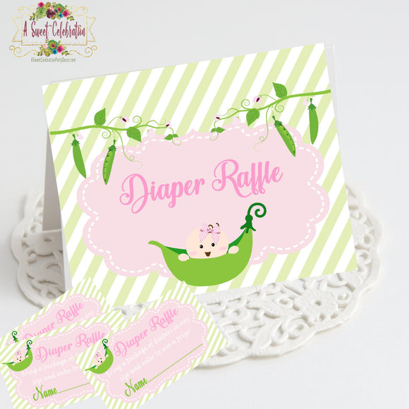 Sweet Pea Baby Shower Diaper Raffle Cards - Printable - Instant Download