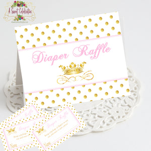 Royal Princess Pink and Gold Baby Shower - Diaper Raffle Cards - Instant Download