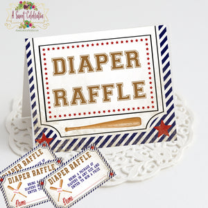 Vintage Baseball Baby Shower PDF Printable Diaper Raffle Tickets - Instant Download