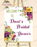 Bridal Shower Purple - Burgundy Fall Floral with Gold - Personalized Welcome Sign 16"x20" Printable