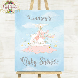 Stork Baby Shower with Cute Bunny Personalized Printable Welcome Sign 16"x 20"