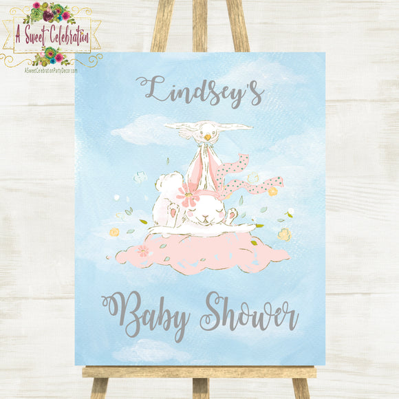 Stork Baby Shower with Cute Bunny Personalized Printable Welcome Sign 16