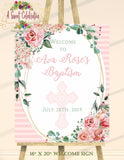 Baptism, 1st Communion or Christening Welcome Sign in Blush Florals 16"x20" JPG Only
