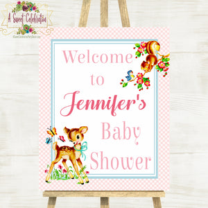 Vintage Woodland Deer PDF Personalized Printable Baby Shower Welcome Sign 16"x 20"