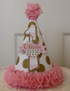 PUMPKIN PINK AND GOLD - BIRTHDAY PARTY HAT