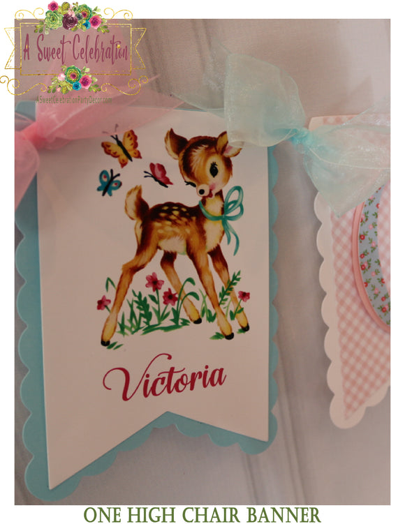 Vintage Woodland Deer Personalized 1st Birthday ONE high Chair Banner