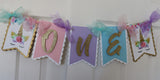 UNICORN FLORAL -  HIGH CHAIR BANNER - ANY AGE AVAILABLE