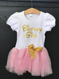 Pink and Gold Tutu "Birthday Girl" Party Dress with Pink and Gold Princess Headband