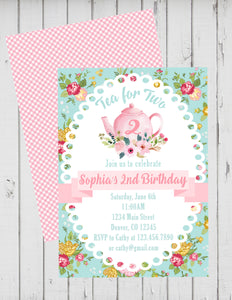 TEA FOR TWO - PRINTABLE BIRTHDAY INVITATION - WITH MATCHING THANK YOU