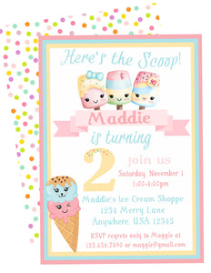 ICE CREAM KAWAII PASTEL - BIRTHDAY - PRINTABLE INVITATION - WITH MATCHING THANK YOU INCLUDED