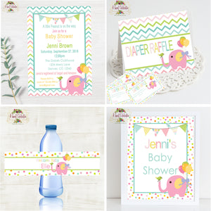 Circus Pink Elephant Baby Shower Party Package _ DIY Printable