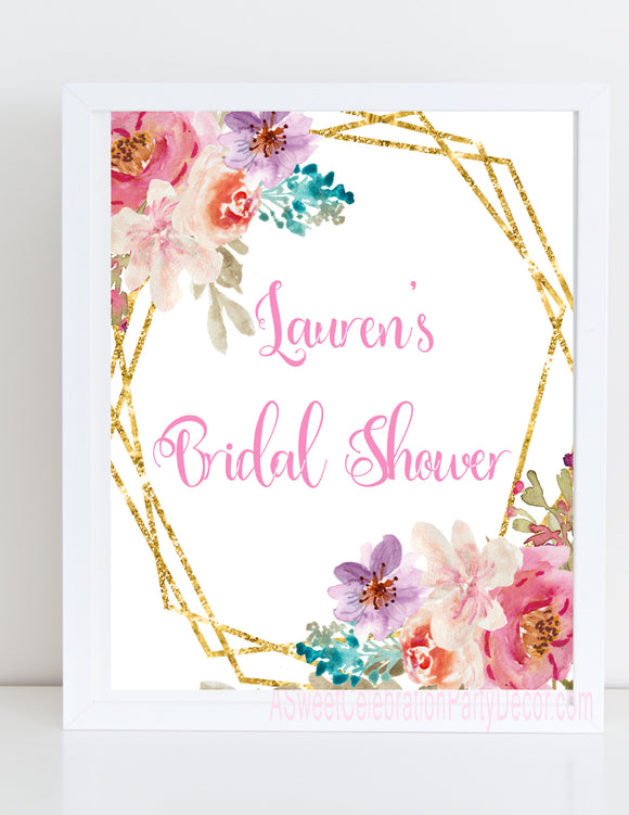 Bridal Shower Pink and Gold Floral  Sign 8