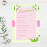 Sweet Pea Baby Shower "Wishes for Baby" Printable Cards - Instant download