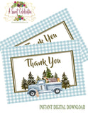 Woodland Winter ONEderland Blue Truck - Printable Birthday Invitation - with Matching Thank You
