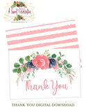 Bridal Shower Navy - Blush - Gold  Floral - Invitation with Matching Thank You