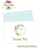 Aqua Blue Baptism,1st Communion or Christening Invitation in Soft Florals with Matching Thank You