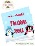 Cute Penguins Winter ONEderland Red - Printable Birthday Invitation - with Matching Thank You