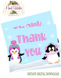 Cute Penguins Winter ONEderland Red - Printable Birthday Invitation - with Matching Thank You