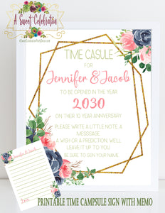 Bridal Shower Navy - Blush - Gold Floral - Personalized Time Capsule
