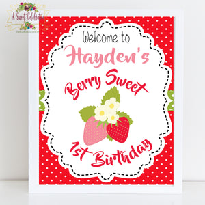 Berry Sweet Strawberry  Birthday - Printable 8"x 10" Welcome Sign