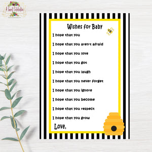 What Will Your Little Honey Bee? Bee Baby Shower Wishes for Baby Printable JPG/PDF Instant Download