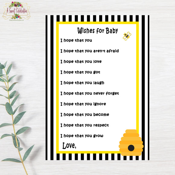 What Will Your Little Honey Bee? Bee Baby Shower Wishes for Baby Printable JPG/PDF Instant Download