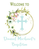 Pink Baptism, 1st Communion or Christening Welcome Sign in Soft Florals
