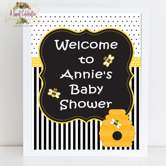 What Will Your Little Honey Bee? Bee Baby Shower Personalized Welcome Sign 8