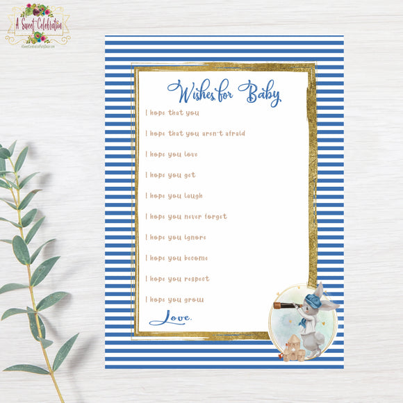 Nautical Little Sailor Baby Shower Wishes for Baby - PDF Printable Instant Digital Download