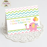 Circus Pink Elephant Baby Shower Advice for the New Parent Cards - Instant Download JPG