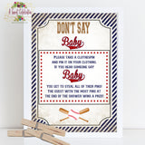 Vintage Baseball Baby Shower PDF Printable Don't Say "Baby" Game - Instant Download