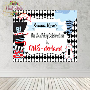 Alice in Wonderland Tea Party Red - Printable PDF Personalized Birthday Backdrop