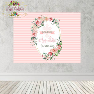 Baptism, 1st Communion or Christening Personalized Backdrop in Blush Florals JPG only