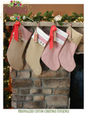 Burlap Christmas Stockings with Red Ticking Stripe Personalized