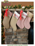 Burlap Christmas Stockings with Red Ticking Stripe Personalized - Burlap with Ticking Stripe and Lace Trim