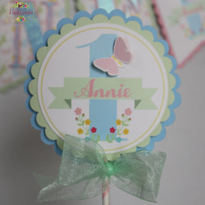 Pastel Pink Butterfly 1st Birthday Personalized Cake Topper