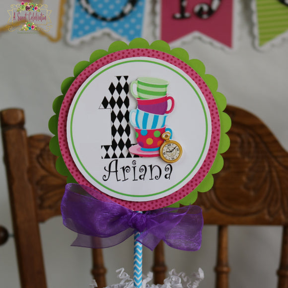 Alice's Tea Party ONE-derland Tea Party - Cake topper or Centerpiece Pick