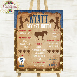 Little Cowpoke - Cowboy Happy 1st Birthday Personalized Milestone Chalkboard Sign Printable - 16x20" JPG only
