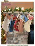 Cowboy Christmas Stocking Burlap and Denim Personalized - Gingham with Denim cuff and Trim