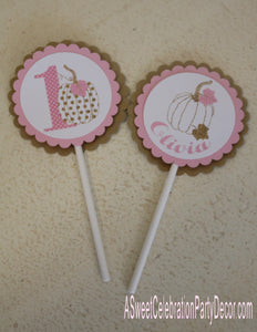 PUMPKIN PINK AND GOLD - CUPCAKE TOPPERS