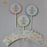 Pastel Pink Butterfly 1st Birthday Cupcake Wrappers and Cupcake Toppers