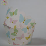 Pastel Pink Butterfly 1st Birthday Cupcake Wrappers and Cupcake Toppers